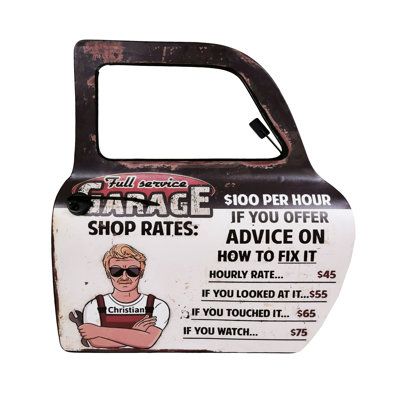 Add some character to your garage with this vintage style "Full Service Garage" sign. | Trinx Full Service Garage Car Door Sign black/Brown/gray 18.0 x 16.5 x 1.5 in, Metal | Home Decor | C010546380 | Wayfair Canada Funny Headlines, Garage Car, Old Garage, Sign Painting, Garage Signs, Garage Art, Accent Wall Decor, Bathroom Refresh, Sign Wall