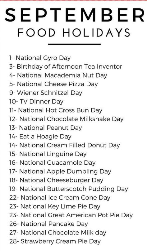 National Food Day Calendar, National Celebration Days, Monthly Holidays, National Holiday Calendar, Funny Holidays, Fun Calendar, September Holidays, Silly Holidays, Monthly Celebration