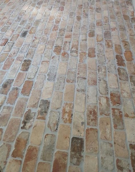 Brick Patio Floor, Washed Brick Floor, Mortar Washed Brick, Brick Porch, Chicago Brick, Brick Floor, Foyer Flooring, Tiled Floor, White Wash Brick