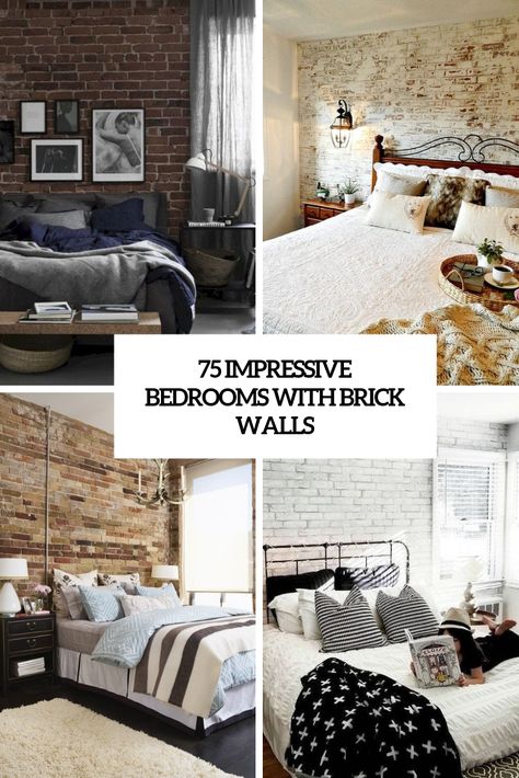 75 Impressive Bedrooms With Brick Walls Painted Brick Bedroom Wall, Bedroom Design Brick Wall, Painted Brick Wall Interior Master Bedrooms, Brick Veneer Bedroom Wall, Brick Wall In Bedroom Ideas, Faux Brick Wall Bedroom Ideas, Faux Brick Wall Panels Bedroom, Bedroom Ideas With Brick Wall, Brick Wall Master Suite