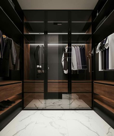 Walking Walldrobe, Modern Black Closet, Walk In Closet Black, Modern Closets, Rustic Closet, Contemporary Closet, Glass Closet, Black Closet, Walking Closet