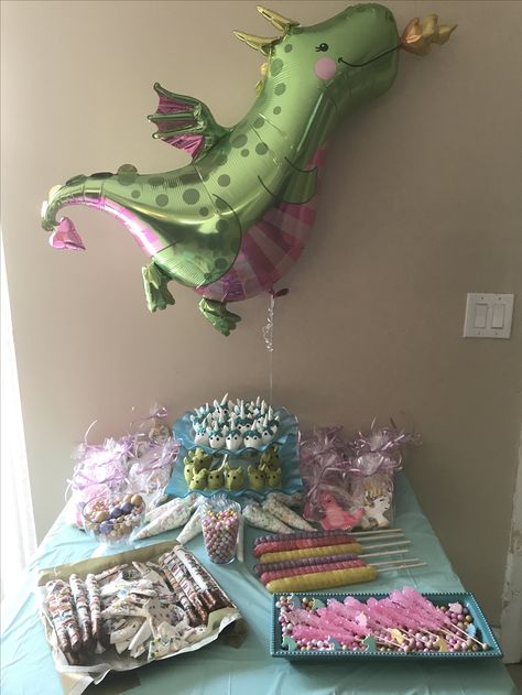 Unicorn and dragon party Dragons And Unicorns Birthday Party, Unicorn Dragon Birthday Party, Girl Dragon Birthday Party, Dragon And Unicorn Birthday Party, Dragon Birthday Party Girl, Dragon First Birthday Party, Princess And Dragon Birthday Party, Mythical Creatures Birthday Party Ideas, Unicorn And Dragon Birthday Party