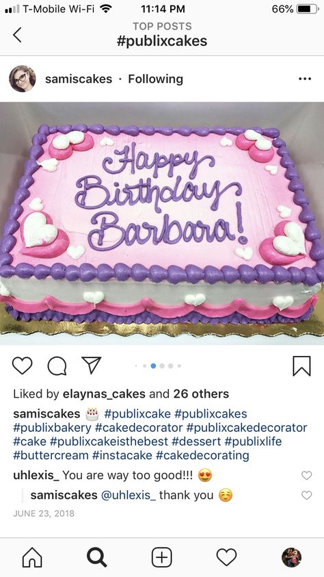 Pink And Purple Sheet Cake, Publix Cakes, Square Birthday Cake, Publix Bakery, Hearts Decor, Barbie Birthday Cake, 20 Birthday, Birthday Sheet Cakes, Purple Cakes