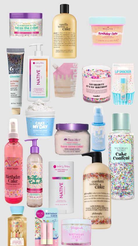 birthday cake scented #beauty #preppy #itgirl #selfcare #makeup #skincare #bodycare #birthdaycake #aesthetic #fyp #slideshow #tiktok #instagram Makeup Bag Essentials, Shower Skin Care, Body Smells, Shea Body Butter, Birthday Planning, Perfume Scents, Body Skin Care Routine, Makeup Skincare, Body Mist