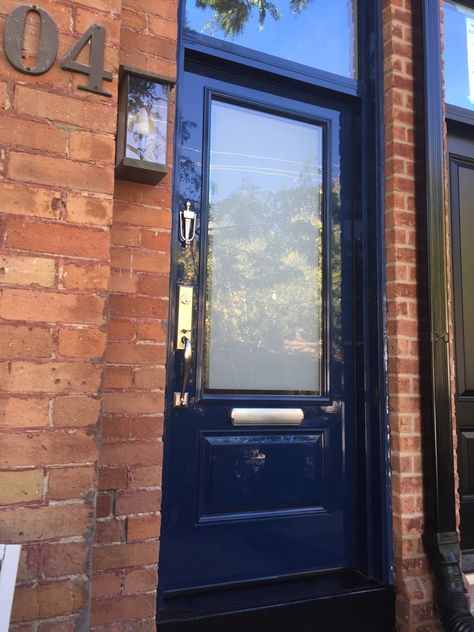 Make a bold statement with a vibrant high gloss front door. This door screams “Hello! Look at me”. Our customer chose 2 panels with a double glazed sandblasted glass. High gloss doors are common in Paris and London, but who says you can’t have this for your home too? High Gloss Front Door, Gloss Front Door, Light Blue Front Door, Beige House, Front Door Inspiration, Blue Front Door, Door Inspiration, Sandblasted Glass, Richmond Hill