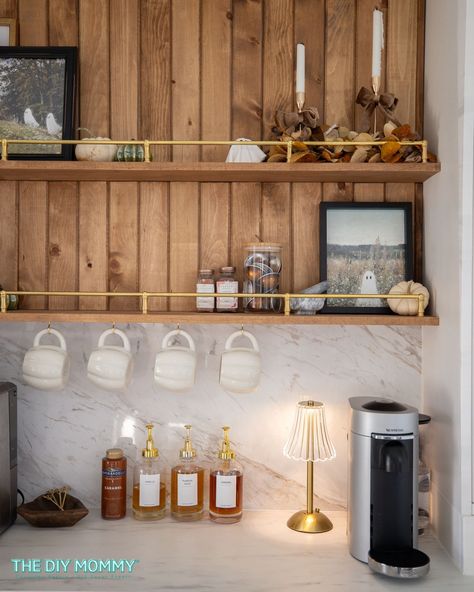 How I Created My Dream DIY Coffee Bar with an Epic IKEA Hack | The DIY Mommy Ikea Coffee Bar Hack, Ikea Kitchen Bar, Kallax Coffee Bar, Coffee Cocktail Bar, Diy Coffee Bar Table, Ikea Coffee, Ikea Pantry, Ikea Bar, Diy Coffee Station