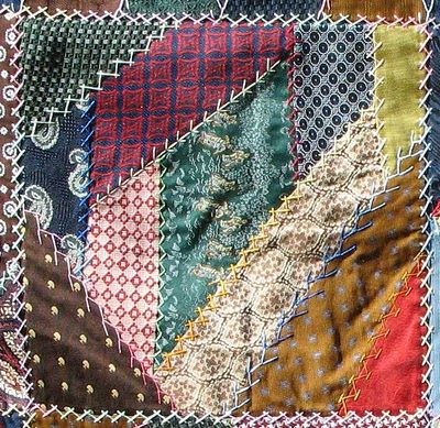 Something to make out of all of my dad's old silk ties: a crazy quilt. Tie Pillows How To Make, Mens Ties Crafts, Tie Pillows, Necktie Quilt, Old Ties, Necktie Crafts, Crazy Quilts Patterns, Tie Crafts, Tie Quilt