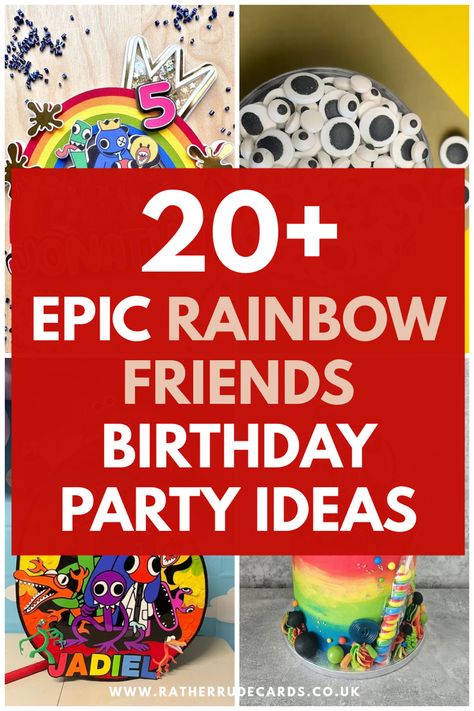 DIY creative Rainbow Friends birthday party ideas Rainbow Friends Party Games, Rainbow Friends Party Decor, Roblox Rainbow Friends Birthday Party, Rainbow Friends Birthday Party Ideas, Rainbow Birthday Party Games, Rainbow Friends Birthday Party, Rainbow Friends Game, Rainbow Party Games, Friends Birthday Party Ideas