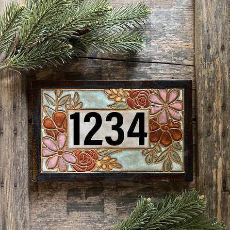 Clay House Number Plaque, Ceramic Address Plaque, Clay House Numbers, Houses Decor, Tile House Numbers, California Beach House, Number Tiles, Ceramic House Numbers, Pottery Houses