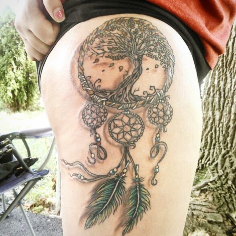 Tree of life, dream catcher Tree Dream Catcher Tattoo, Tree Of Life Dream Catcher Tattoo, Tree Of Life Dreamcatcher Tattoo, Nature Dream Catcher Tattoo, Tree Of Life Tattoo Dream Catcher, Dream Catcher With Tree Of Life Tattoo, Dream Catcher Family Tattoo, Elephant And Dream Catcher Tattoo, Tattoo Tree Of Life