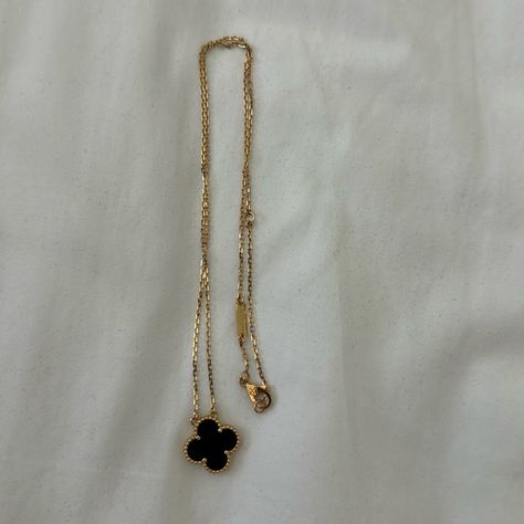 Brand New Vca Necklace Black, Black Alhambra Necklace, Van Cleef Guilloche Necklace, Black And Gold Van Cleef, Black And Gold Clover Necklace, Mickey Mouse Hat, Fishnet Stockings, Winter Headbands, Suede Belt