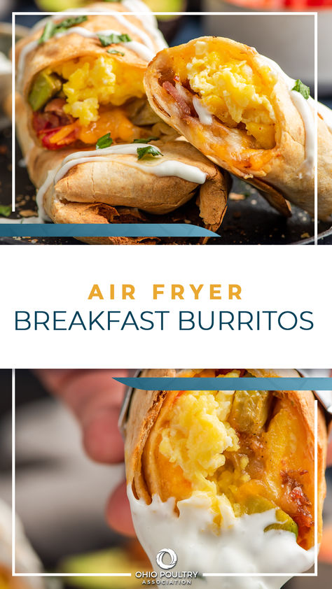 No need to skip breakfast on busy mornings – Ohio food blogger @NeighborFood's Air Fryer Breakfast Burritos can be prepped ahead, then popped in the air fryer for just 10 minutes! Air Fryer Breakfast Burrito Recipes, Breakfast Taquitos Air Fryer, Air Fryer Breakfast Meal Prep, Air Fryer Breakfast Burritos, Easy Air Fryer Dinner Recipes, Breakfast Air Fryer, Dinner Recipes Air Fryer, Air Fryer Breakfast Recipes, Airfryer Breakfast