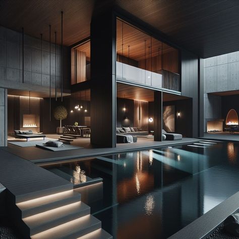 Modern Luxury House Exterior, Dark Modern Luxury, Luxury House Exterior, Black Luxury House, Dark Modern House, Modern Luxury House, Luxury Apartments Interior, Comfortable Bedroom Decor, Modular Home Designs