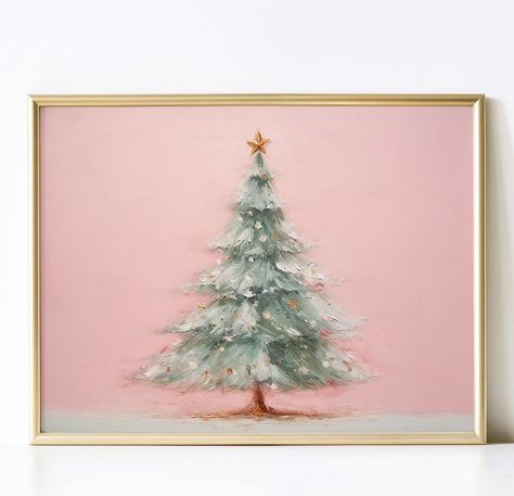 Printable Christmas Wall Art, Vintage Green Christmas Tree on Pink Background, Fun Pink Christmas Decor, DIY Holiday Art, Instant Download by StyleMePrettyWalls on Etsy Colorful Christmas Wall Decor, Red Pink Green Christmas, Pink Christmas Painting, Pink Christmas Decorations Bedroom, Trending Christmas Decor 2024, Pink Christmas Aesthetic Vintage, Pink Red And Green Christmas, Pink And Green Christmas Decor, Retro Christmas Aesthetic