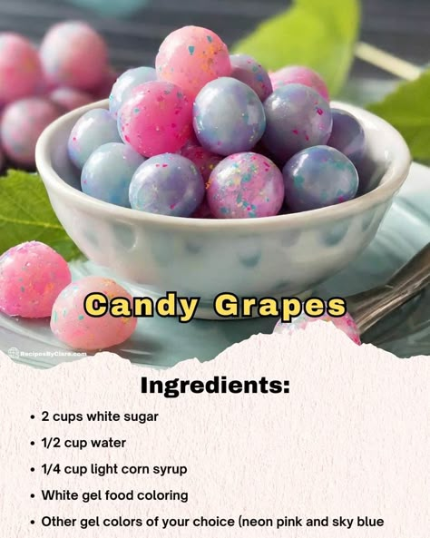 Candied Grapes Recipe, Candied Fruit Recipes, Candied Grapes, Candy Grapes, Cotton Candy Grapes, Hard Candy Recipes, Homemade Cookbook, Grape Recipes, Disney Recipes