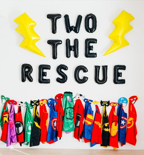 "✦ Please leave your event date in the note ✦ - Two the Rescue Balloon Banner - 36\" Foil Shape Balloon Lightning Bolt - 1 Ribbon - 1 Straw ♦ We Accept Custom-Order! ♦ ♦ How to inflate balloons? See Instructions Below ♦ https://www.partyeight.com/blogs/articles/how-to-inflate-mylarfoil-self-sealing-balloons-for-decoration ♦ How to Make the latex balloons to float in the air?♦ You need Helium Tank to make the latex balloons to float. Here is the link to purchase Helium Tank: https://amzn.to/2PA6u Superhero Party Decorations, 2nd Birthday Party For Boys, 2nd Birthday Boys, Baby Birthday Themes, Second Birthday Ideas, Boy Birthday Party Themes, Birthday Themes For Boys, 2nd Birthday Party Themes, Kids Birthday Themes