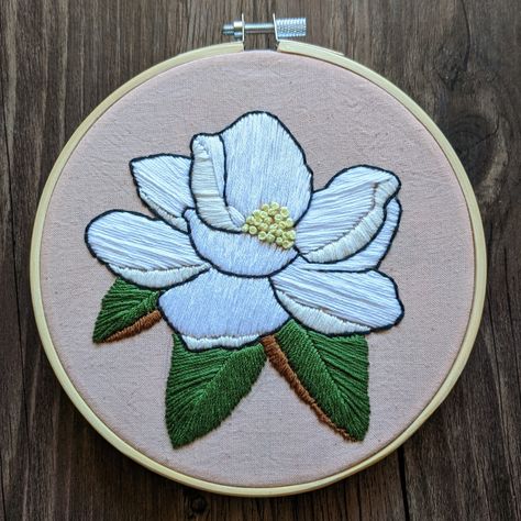 Camelia Embroidery, Magnolia Embroidery Pattern, Embroidery Magnolia, Magnolia Flower Embroidery, Crochet Magnolia Flower, Magnolia Embroidery, Embroidered Magnolia, Embroidered Magnolia Flowers, Funny Hand Embroidery