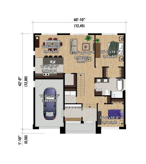 Contemporary Style House Plan - 2 Beds 1 Baths 1359 Sq/Ft Plan #25-4882 - BuilderHousePlans.com 1500 Sq Ft House, Contemporary Style House, Duplex Plans, Sims 4 House Plans, Floor Plan Drawing, Cabin House Plans, Floor Plan Layout, Small House Plan, Contemporary Style Homes