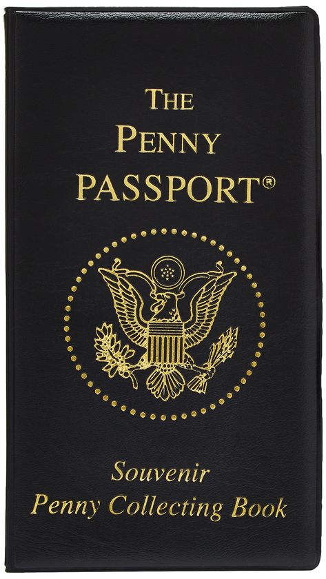 PRICES MAY VARY. Black vinyl with gold embossed text and seal Opens up with three flaps Holds 36 pressed pennies and 8 pressed quarters or nickels Holds 44 elongated coins altogether Penny Passport holds 36 elongated U.S. cents and 8 elongated quarters. Smashed Pennies, Pressed Pennies, National Park Passport, Embossed Text, Mail Post, To My Mother, Oh The Places Youll Go, Black Vinyl, Coin Collecting