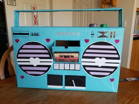 Valentine Card Box Boombox for my 9  year old girl. Radio Valentines Boxes, Boom Box Valentine Box Ideas, Valentines Day Box Aesthetic, Jukebox Valentine Box Ideas, Valentines Day Boxes Ideas, Valentine Box Girl, Diy Valentine Box Ideas, Funny Valentine Box Ideas, Boombox Valentine Box Ideas