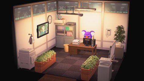 Animal Crossing Office Room Ideas, A Working Vacation Home Acnh, Animal Crossing Study Room, Animal Crossing School Ideas Happy Home, School Animal Crossing Happy Home Paradise, Study Rooms, Study Room, On Vacation, School Teacher