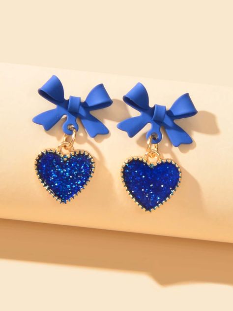 Royal Blue Fashionable Collar  Zinc Alloy   Embellished   Women's Fashion Jewelry Royal Blue Accessories, Shein Wishlist, Oc Creator, Embellished Fashion, Kawaii Earrings, Heart Decor, Blue Accessories, Azul Real, Bow Accessories