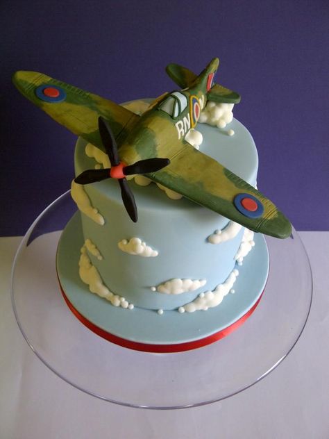 Spitfire cake made for a WW2 veteran fighter pilot. Spitfire Cake, Aeroplane Cake, Planes Birthday Cake, Plane Cake, Triple Layer Chocolate Cake, Airplane Birthday Cakes, Military Cake, Airplane Cake, Cake Sandwich