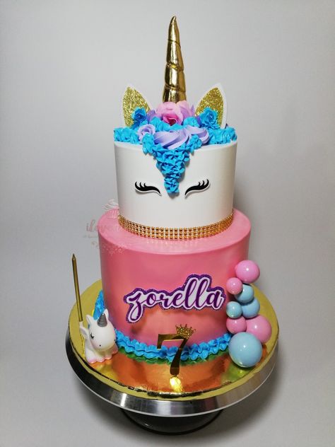 Two Tier Unicorn Cake. 🦄 #iloveaikz ✨ Unicorn Cake, Beautiful Cakes, Birthday Cake, Cake, Birthday, Quick Saves