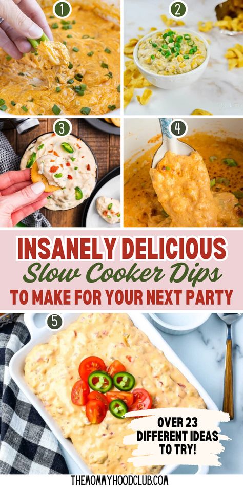 23 EASY SLOW COOKER DIPS FOR A PARTY Crock Pot Dips Easy, Easy Crock Pot Dips For Parties, Crockpot Dips Easy, Spinach Dip Crock Pot, Crock Pot Dips For Parties, Warm Dips Crockpot, Cold Party Dips, Hot Party Dips, Crockpot Dips For Parties