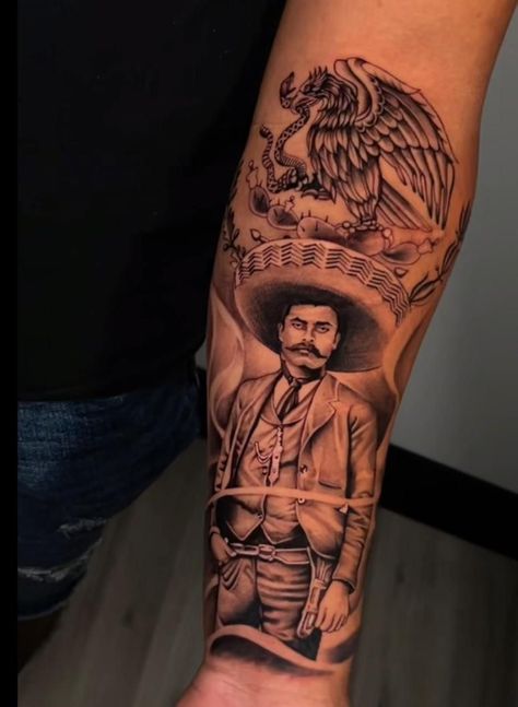 Mexican Arm Sleeve Tattoos, Durango Mexico Tattoos, Emilio Zapata Tattoo, Shoulder To Shoulder Tattoo, Aztec Tattoo Mexican Men, Mexican Heritage Tattoos For Women, Mexican Tattoo Ideas For Men, Traditional Mexican Tattoo, Mexican Flag Tattoos