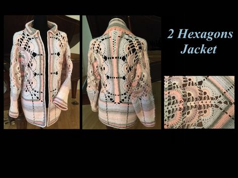 How to crochet a jacket/cardigan with 2 hexagons Crochet Long Cardigan Pattern, Long Cardigan Pattern, Crochet Long Cardigan, Hexagon Crochet, Jacket Crochet, Crochet Cardigan Free, Crochet Cardigan Pattern Free, Baby Headbands Crochet, Crochet Cardigan Sweater