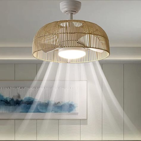 Rattan Fan Ceiling, Bamboo Ceiling Fan, Rattan Ceiling Fan With Light, Flush Mount Fandelier, Wicker Ceiling Fan, Coastal Flush Mount Lighting, Fandeliers For Bedroom, Coastal Bedroom Lighting, Kitchen Ceiling Fan With Light