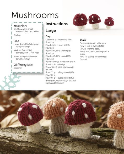 Knitted Mushroom Pattern, Knitted Mushroom, Knit Mushroom, Knitted Toys Free Patterns, Animal Knitting Patterns, Crochet Mushroom, Fair Isles, Knitting Paterns, Pola Amigurumi