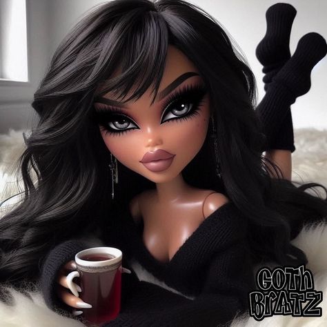 🖤🖤🖤🖤 #bratz #explorepage Bratz With Bangs, High Bratz, Bratz Art, Bratz Doll Outfits, Brat Doll, Doll Outfits, Doll Art, Bratz Doll, Dream House Exterior