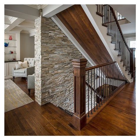 Stone Wall Interior Stairway, Stone Wall Staircase, Underside Of Stairs, Stairwell Wall Ideas, Closed Staircase, Stone Accent Wall, Indoor Stairs, Stairwell Wall, Stairs Wall