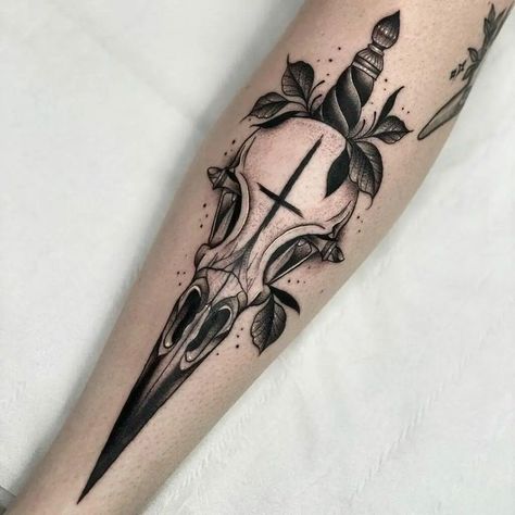 Skull And Raven Tattoo, Skull Dagger Tattoo, Raven Skull Tattoo, Raven Tattoo Ideas, Aura Tattoos, Skull And Raven, Skull Tattoo Ideas, Protection Sigils, Skin Studio