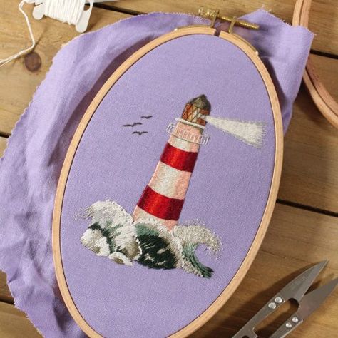 Embroidery PDF Patterns Archives - Crewel Ghoul Lighthouse Embroidery, Nautical Embroidery, Waves Wall Art, Pdf Embroidery Pattern, Hand Embroidery Kit, Embroidered Art, Thread Painting, Ocean Decor, Feeling Confident