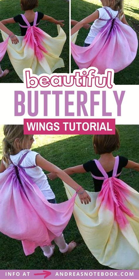 Butterfly Cape Diy, Diy Butterfly Wings Fabric, Diy Fabric Butterfly Wings, Tulle Butterflies Diy, Fabric Wings Diy, Fairy Wings Diy Easy, How To Make Butterfly Wings, How To Make Wings Costume, Butterfly Costume Diy