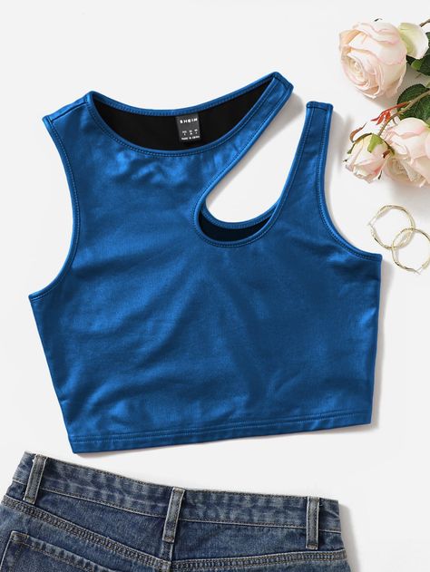 Azul Casual Collar  Couro PU Simples Colete Embellished Elasticidade Média  Tops, blusas e camisetas para Mulheres Top Roxo, Purple Crop Top, Fashion Top Outfits, Purple Tank Top, Purple Tank, Women Tank Tops, Cute Crop Tops, Purple Top, Cute Summer Outfits