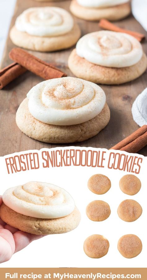 snickerdoodle cookies Snickerdoodle Cookies With Frosting, Snickerdoodle Cookies With Icing, Iced Snickerdoodle Cookies, Crumbl Snicker Doodle Cookies, Snickerdoodle Cut Out Cookies, Frosted Snickerdoodle Cookies, Snickerdoodle Cookies Crumbl, Fireball Snickerdoodle Cookies, Christmas Snickerdoodle Cookies