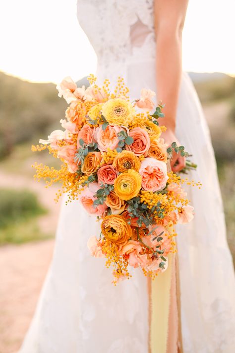 Beautiful Bridal Bouquet Inspiration by Mary Costa Marigold Yellow Wedding, Yellow Wedding Flowers Bouquet, Marigold Wedding, Tropical Bridal Bouquet, Orange Wedding Themes, Tropical Wedding Bouquets, Modern Wedding Bouquets, Pink Peonies Bouquet, Elegant Wedding Bouquets