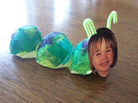 so cute! Hungry Caterpillar Activities, Caterpillar Party, Bugs Preschool, Caterpillar Craft, Bug Crafts, Egg Carton Crafts, Spring Preschool, Animal Crafts For Kids, The Very Hungry Caterpillar