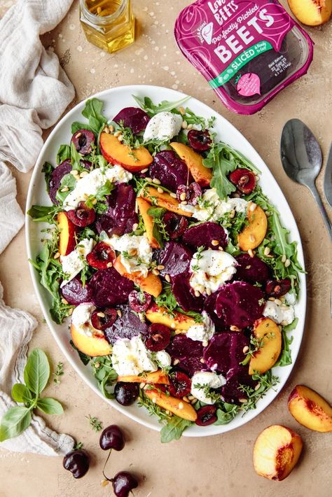 Beet And Burrata, Peach Beet Salad, Beet And Peach Salad Recipes, Beet And Burrata Salad, Beet Burrata Salad, Burrata Recipe Salad, Beets And Burrata, Heart Salad, Beets Salad