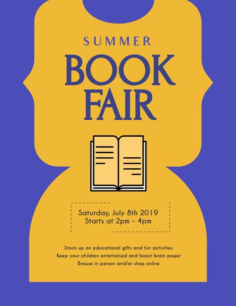 Book Fair - Flyer Template Visme Summer Books, Gifted Education, Upcoming Books, Book Fair, Flyer Template, Fun Activities, Education, Books