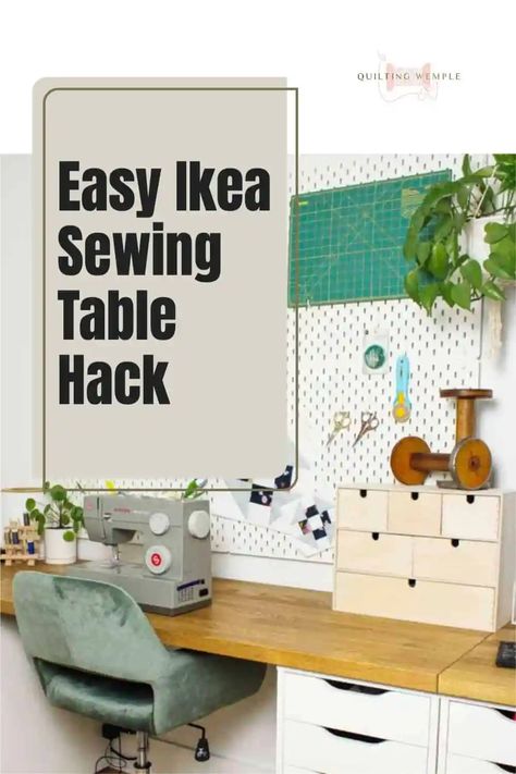 Is the table wide enough? Does it have enough storage? Do you like the way it looks? There are tons of tips to consider when looking for a new sewing table. Because a sewing table is among the most important quilting supplies you can have, in this quilt tutorial we're going over how to make your own customizable IKEA sewing table so you can get it just the way you want it. - Quilting Wemple Ikea Sewing Table, Room Ideas Ikea, Quilting Room Ideas, Small Sewing Rooms, Laundry Craft Rooms, Craft Storage Cabinets, Diy Sewing Table, Sewing Area, Sewing Room Furniture