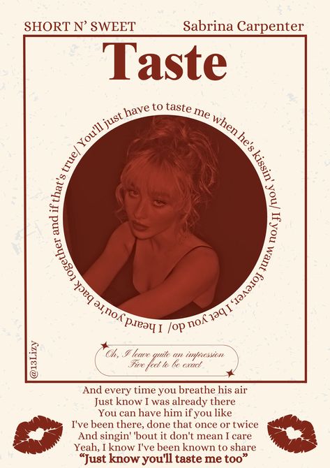 Taste- Sabrina Carpenter- poster- short n sweet Taste Sabrina Carpenter Lyrics, Sabrina Carpenter Room Decor, Short N Sweet Poster, Sabrina Carpenter Lyrics Wallpaper, Posters Sabrina Carpenter, Taste Sabrina Carpenter, Short N Sweet, Fangirl Posters, Sabrina Core