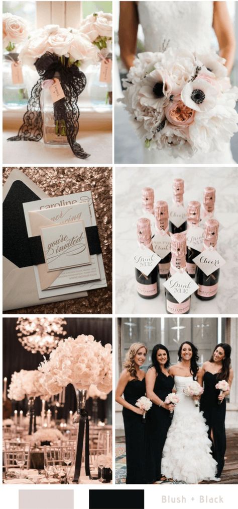 Blush Pink And Black Wedding, Blush Wedding Colors, Wedding Color Palettes, Mauve Wedding, Wedding Ceremony Ideas, Wedding Winter, Wedding Theme Colors, Black And White Wedding, Wedding Color Palette