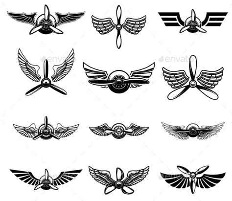 Aviation Tattoo, Emblems Design, Vintage Airplane Art, Winged Stencil, Wing Tattoo Men, Plane Tattoo, Airplane Tattoos, Adobe Illustrator Design, Wings Drawing