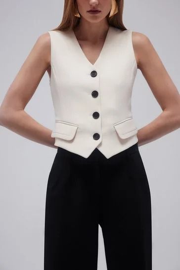 Tops | Tops For Women | Karen Millen US Women Waistcoat Outfit, Waistcoat Outfit Women, Ladies Waistcoat, Women Waistcoat, Waistcoat Outfit, Evening Tops, Petite Tops, Women's Wardrobe, Basic Outfits