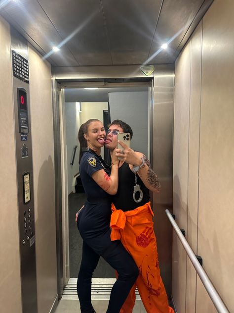 Police and prisoner halloween costume for couples Police And Prisoner Costume Couple, Hot Prisoner Costume, Prisoner Costume Men, Police And Prisoner Costume, Cop And Prisoner Costumes Couples, Disney Costumes For Men, Prison Costume, Prisoner Halloween Costume, Prisoner Halloween